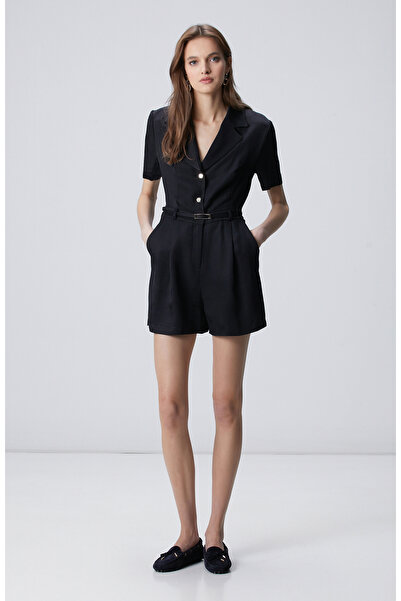 Network Siyah Kemerli Kısa Kollu Tulum