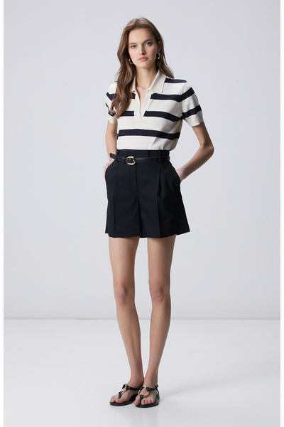 Network Siyah Pile Detaylı Kısa Şort