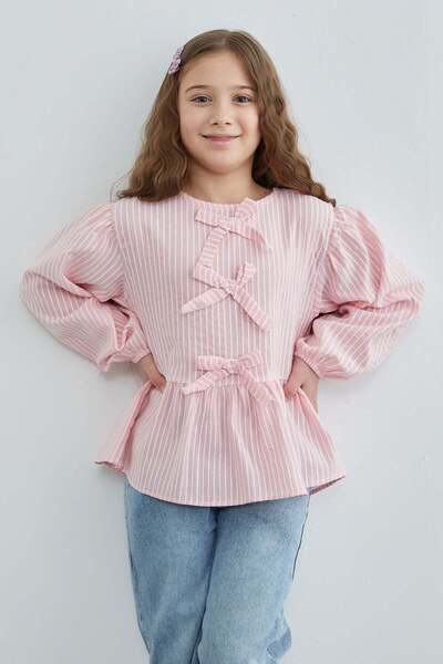Fulla Moda بلوزة مخططة للفتيات مع تفاصيل فيونكة