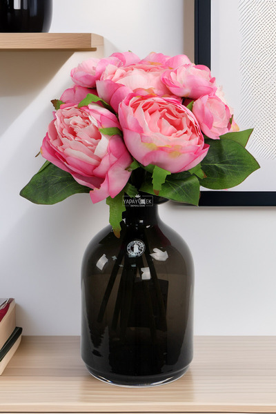 Yapay Çiçek Deposu Flori artificiale Buchet de 8 trandafiri bujori roz-fucsia