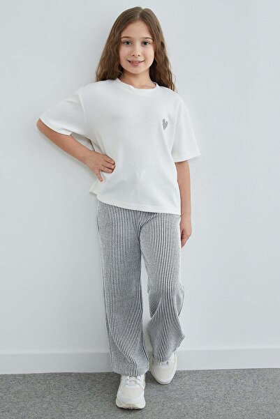 Fulla Moda Set de 2 piese pentru fete, cu dungi și guler tip bicicletă