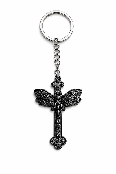 HER ŞEY NOTA www.herseynota.com Black Coated Winged Skull Figured Cross Keych...