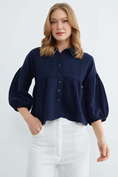 Fulla Moda Balon Kol Salaş Müslin Kumaş Gömlek