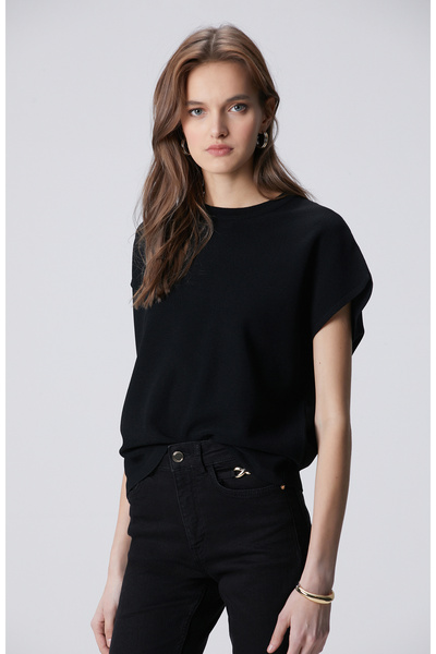 Network Siyah Bisiklet Yaka Kısa Kol Kazak