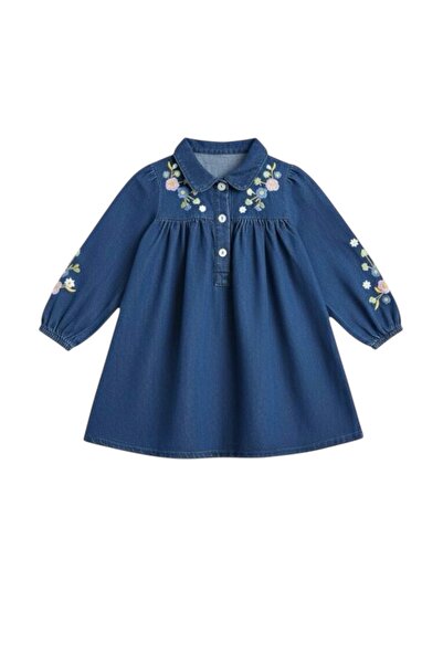 Daisy Dolly Κοριτσίστικο φόρεμα τζιν με λεπτομέρεια από κέντημα λουλουδιών