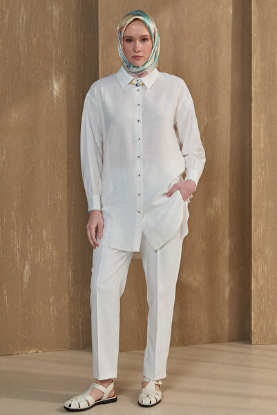 Setrms Bağlama Detaylı Çizgi Dokulu Tunik