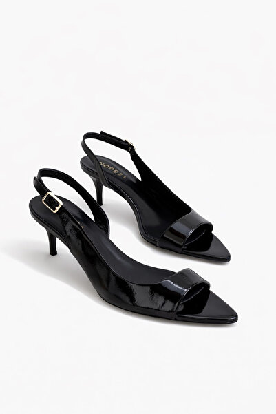 nope21shoess Steel Black Genuine Leather Heeled Shoes