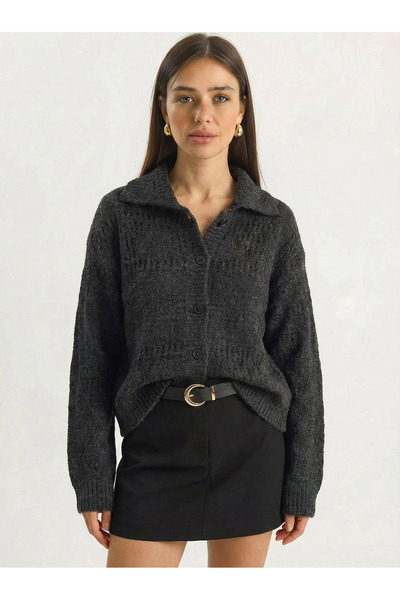 Bianco Lucci Women's Pointelle Knit Buttoned Shawl Collar Cardigan 20251121