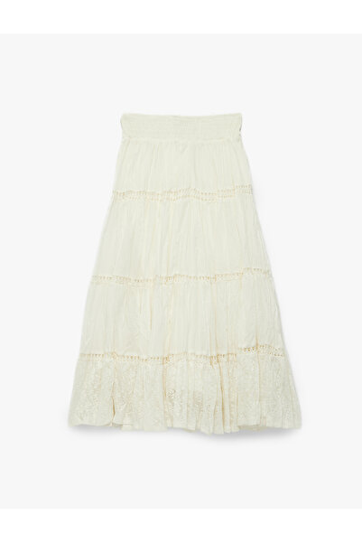 Koton Dantel Detaylı Gipeli Pamuklu A Kesim Midi Etek