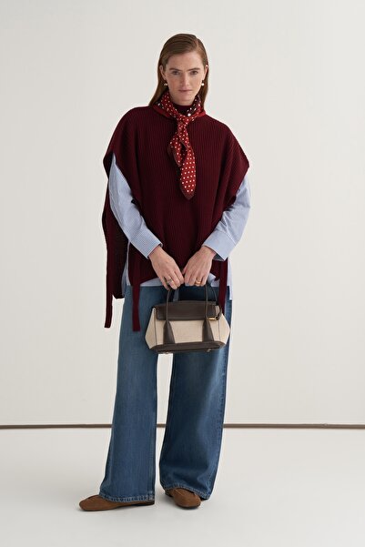 EBU Prive Women's Long Tie-Up Sweater Burgundy