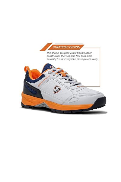 SG Club 6.0 Cricket Shoe White Navy Orange UK10 Lightweight PU Rubber Stability Comfort Fit