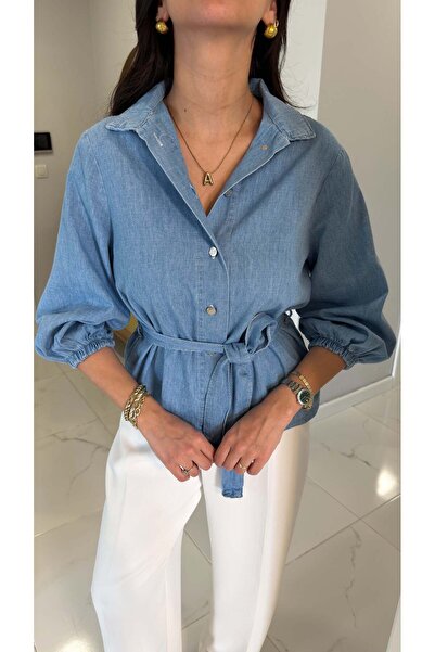 BİRCANÇİL Cresta Ice Blue Belted Shirt