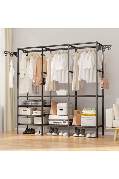 OEM Suport Umerase, suport Haine, 3 Rafturi, 8 Cargui, Inaltime 175 cm, Negru