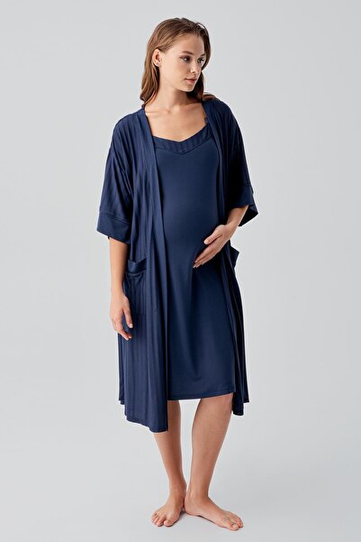 Artış Flexible Viscose Maternity Dressing Gown Nightgown Set with Straps and ...