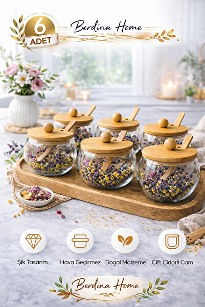 Berdina Home 6-Piece Flower Double-Walled Glass Storage Container Set with Ba...