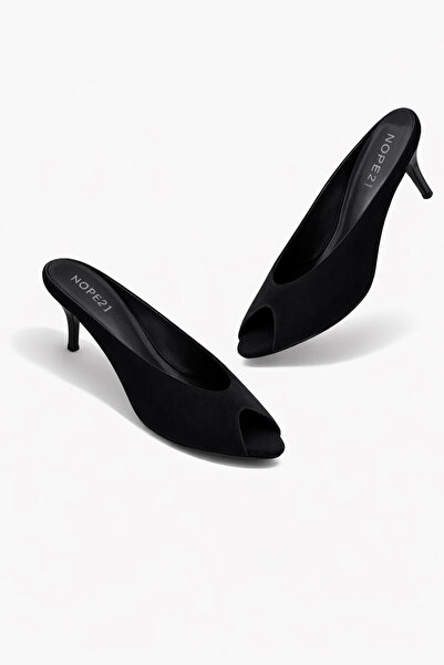 nope21shoess Onyx Black Genuine Leather Heeled Slippers