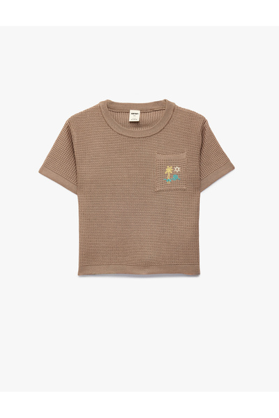 Koton Short Sleeve Crew Neck Viscose Sweater with Embroidered Knitwear and Po...