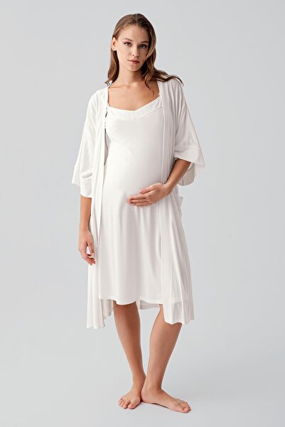 Artış Flexible Viscose Maternity Dressing Gown Nightgown Set with Straps and ...