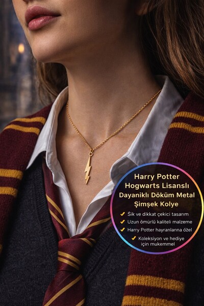 TOYFEST قلادة هاري بوتر هوجورتس على شكل صاعقة، قلادة ذهبية اللون من المعدن ال...