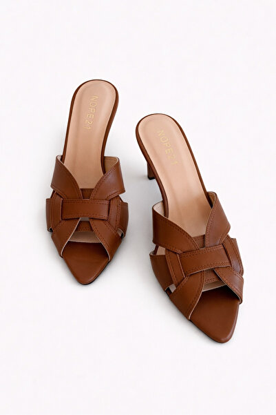 nope21shoess Alpha Taba Genuine Leather Heeled Slippers