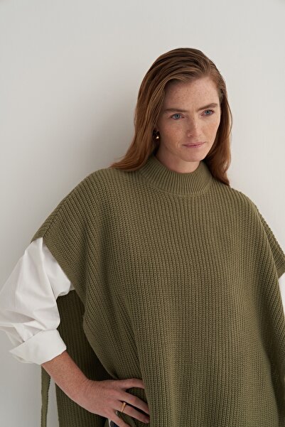 EBU Prive Women's Long Tie-Up Sweater Light Khaki