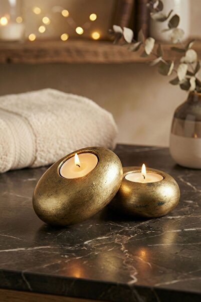 Evene Mumluk Şamdan Ince Mum Uyumlu Altın Eskitme Renk Model 50