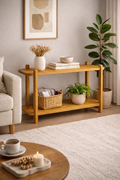 beriner Mobilya 2 Katlı Ahşap Raf Kitaplık Yan Sehpa Dresuar Saksılık Organiz...