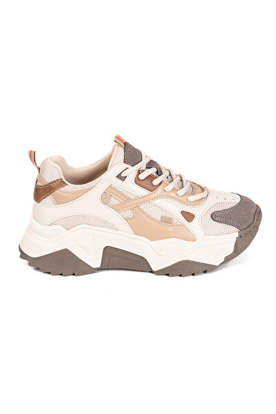 VİVENS MODA Women's Beige Brown Casual Sneaker Thick Sole Shoes