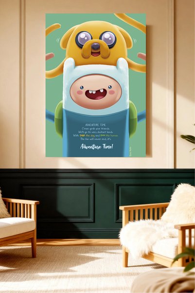 Mushen Studio Adventure Time Jake ve Finn Karakter Tablosu - Macera Zamanı Animasyon Duvar Sanatı Salon Dekoru Yatak Odası Dekoru Modern Ev Dekorasyonu Estetik Duvar Sanatı Dekoratif Tablo Hediyelik Tablo