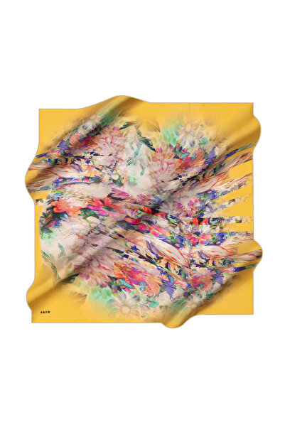 Aker Yellow 90X90 Silk Crepe Satin Scarf