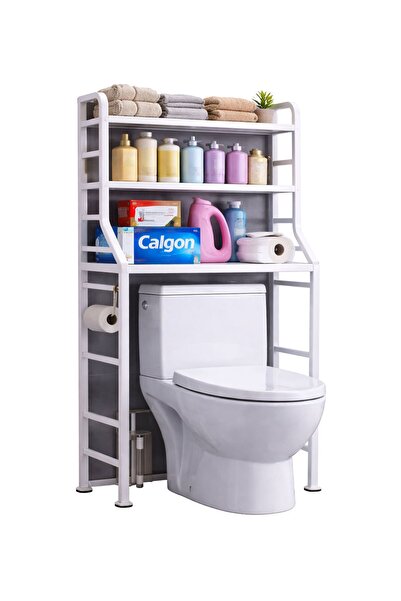 DOPPİO رف تخزين ثلاثي الطبقات فوق المرحاض - رف معدني متين لتنظيم الحمام (أبيض)