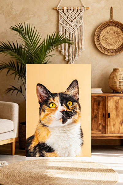Mushen Studio Pictură portret cu pisică Calico în trei culori - Artă de peret...