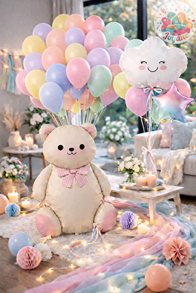 Joyane مجموعة بالونات تيدي بير الباستيل 30 قطعة |   90 سم دب + سحابة + نجمة م...