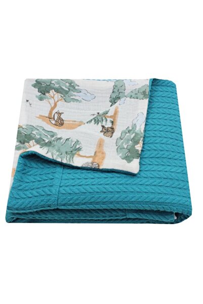 PRICHINDEL Knitted Blanket Anna, Muslin Fox Side, 80x100 cm, Turquoise