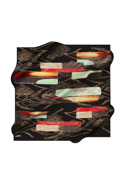 Aker Black 90X90 Silk Crepe Satin Scarf