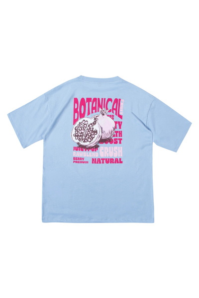 Bak Moda Tricou de damă oversize, albastru bebeluș, cu imprimeu cu fructe bot...