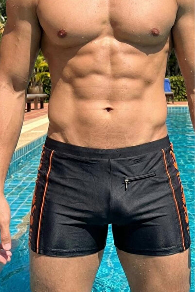 embody Men's swim briefs with boxers, drawstring and zip pocket black/orange ...