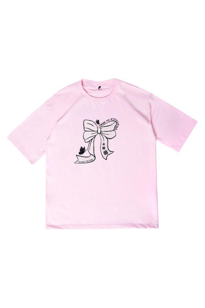 Bak Moda Tricou de damă roz supradimensionat cu imprimeu brodat Cease to Live