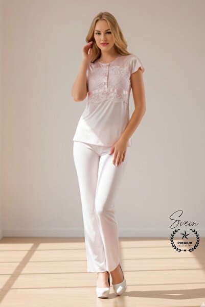 Svein # Πιτζάμες σε χρώμα πούδρας, χτενισμένες βαμβακερές, γυναικείο σετ πιτζ...