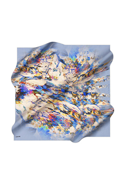 Aker Light Blue 90X90 Silk Crepe Satin Scarf