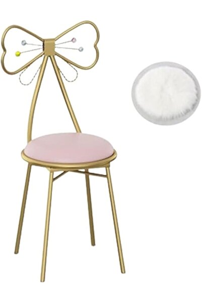 Arabest Metal Vanity Chair With Fur Cushioned Padded Seat, Gold Butterfly Mak...