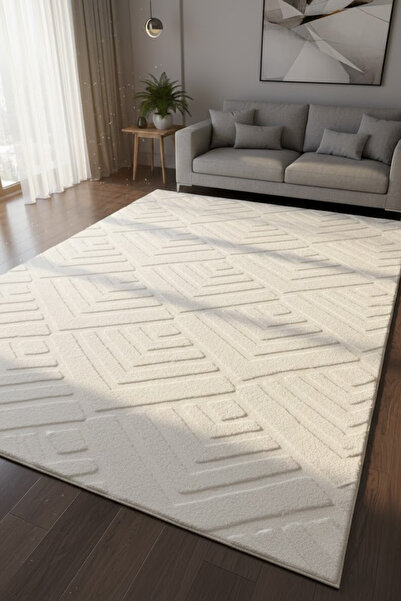 VOPTEKS Beyaz Peluş Halı Salon Halısı Kaymaz Taban Makinede Yıkanabilir Beyaz...