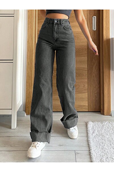 connemara Γυναικείο τζιν παντελόνι με ψηλή μέση σε ανθρακί γκρι χρώμα και φαρ...