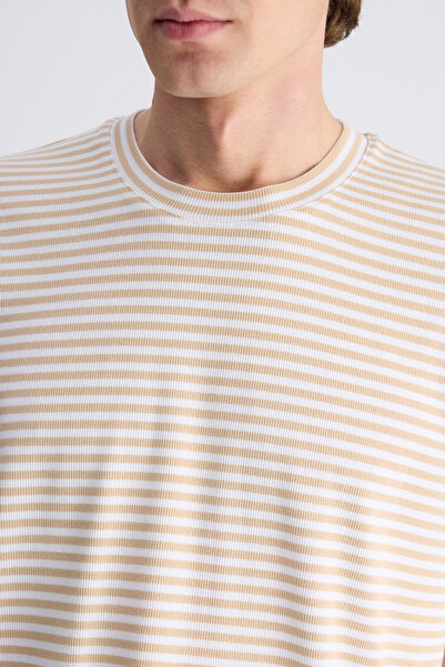 D'S Damat Tricou din bumbac cu dungi bej, croială normală, Ds Damat