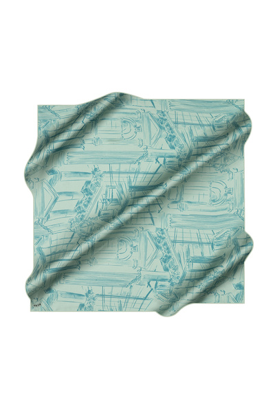 Aker Turquoise 90X90 Silk Crepe Satin Scarf