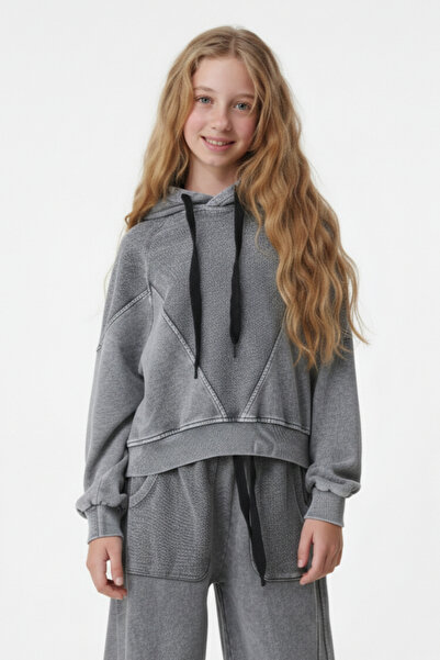 HayKids Set hanorac cu glugă și pantaloni largi pentru fete, cu aspect uzat (...