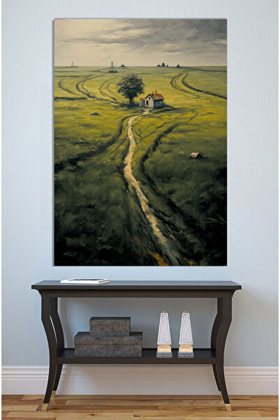 Mushen Studio Tablou decorativ cu vedere la drum rural verde, decor pentru su...