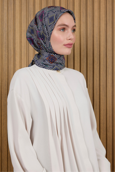 Aker Navy Blue 90X90 Silk Crepe Satin Scarf