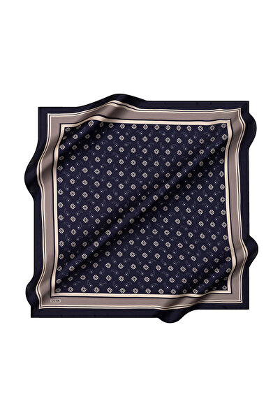 Aker Navy Blue 90X90 Silk Crepe Satin Scarf