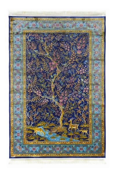 Quality Hayat Ağacı ve Geyik Tasvirli Bambu Halı